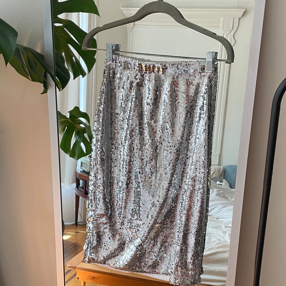 NWT - Midi Silver Sequin Skirt